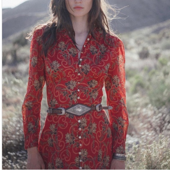 RRL Ralph Ralph Lauren Red Bias-Cut Floral Cotton Dress Size 1 XS Small - Picture 2 of 14